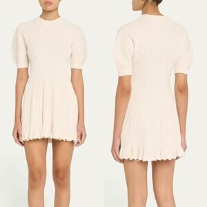 NWT Ulla Johnson Talie Rib-Knit Minidress White Crewneck Short Sleeves